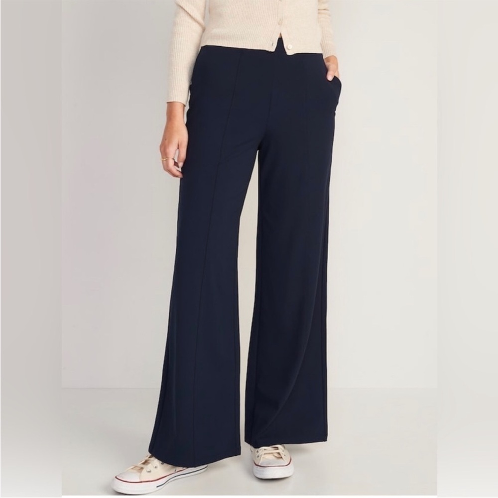 OLD NAVY High-Rise PowerSoft Wide Leg Navy Pants with Pockets Size M | NWT